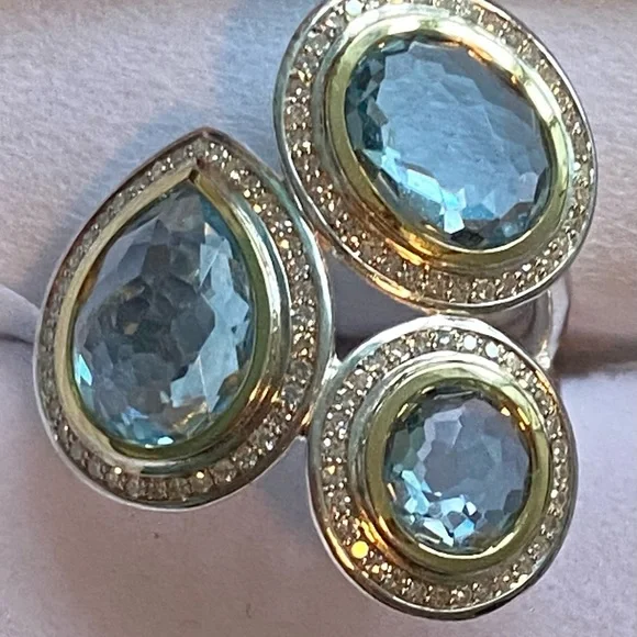 Ippolita blue topaz Diamond 18k sterling chimera rock candy ring size 7 $1800 - Picture 9 of 11